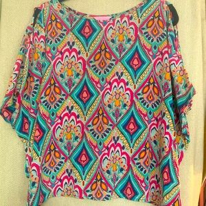 Lilly Pulitzer Silk Trace Cold Shoulder top